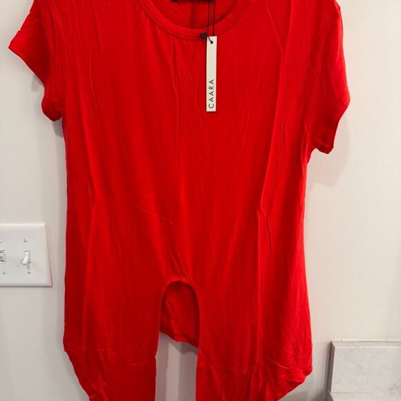 Caara Red Tie-Front Short Sleeve Blouse | Red | Size Medium NWT - Picture 2 of 4